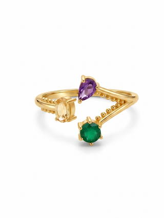 BEAUTIFUL MULTI GEMSTONE RING, 925 SILVER RING PLATED WITH 2 MICRON 18KT GOLD