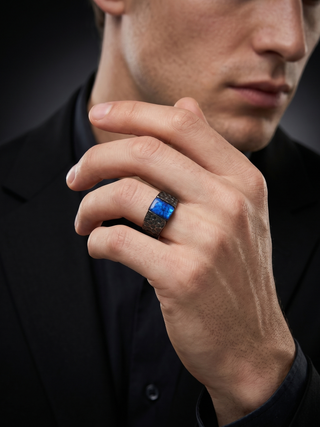 Blue Labradorite Men's Ring By Harshita Jewellery