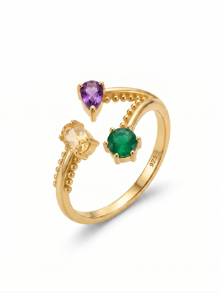 BEAUTIFUL MULTI GEMSTONE RING, 925 SILVER RING PLATED WITH 2 MICRON 18KT GOLD