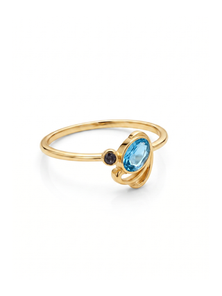 BEAUTIFUL LONDON BLUE TOPAZ OR IOLITE GEMSTONE RING, 925 STEALING SILVER RING PLATED WITH 2 MICRON 18KT GOLD