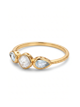 NATURAL MOON STONE AND SWISS BLUE TOPAZ RING, SQUARE SHAPE GEMSTONE, 925 SILVER 18KT GOLD PLATED