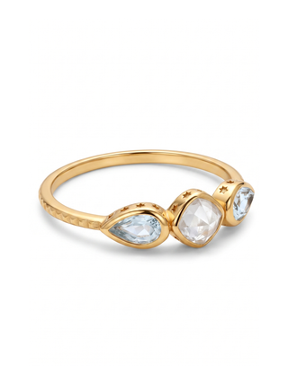 NATURAL MOON STONE AND SWISS BLUE TOPAZ RING, SQUARE SHAPE GEMSTONE, 925 SILVER 18KT GOLD PLATED