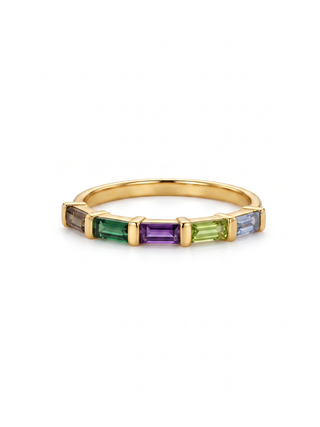 NATURAL MULTI STONE RING, BAGUETTE SHAPE GEMSTONE, 925 SILVER 18KT GOLD PLATED