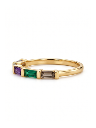 NATURAL MULTI STONE RING, BAGUETTE SHAPE GEMSTONE, 925 SILVER 18KT GOLD PLATED