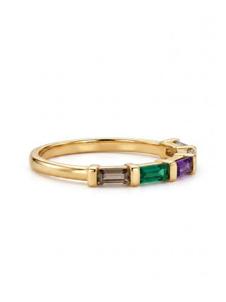 NATURAL MULTI STONE RING, BAGUETTE SHAPE GEMSTONE, 925 SILVER 18KT GOLD PLATED