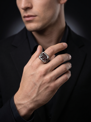 Red Garnet Men's Ring By Harshita Jewellery