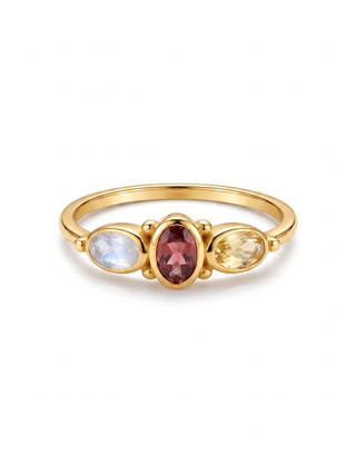 NATURAL MULTI STONE RING, OVAL SHAPE GEMSTONE, 925 SILVER 18KT GOLD PLATED