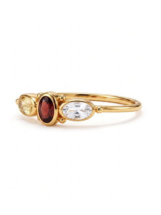 NATURAL MULTI STONE RING, OVAL SHAPE GEMSTONE, 925 SILVER 18KT GOLD PLATED