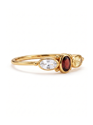 NATURAL MULTI STONE RING, OVAL SHAPE GEMSTONE, 925 SILVER 18KT GOLD PLATED