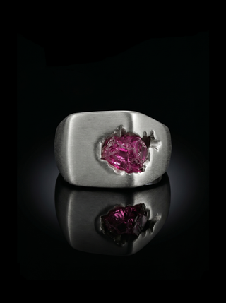 Raw Pink Tourmaline Men's Ring By Harshita Jewellery