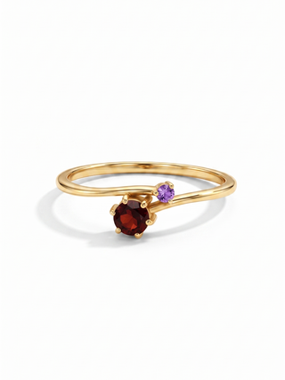 TINY RED GARNET AND AMETHYST STONE RING, ROUND SHAPE GEMSTONE, 925 STERLING SILVER, DECORATED WITH DEDICATED WOMEN JEWELRY