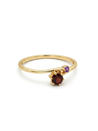 TINY RED GARNET AND AMETHYST STONE RING, ROUND SHAPE GEMSTONE, 925 STERLING SILVER, DECORATED WITH DEDICATED WOMEN JEWELRY