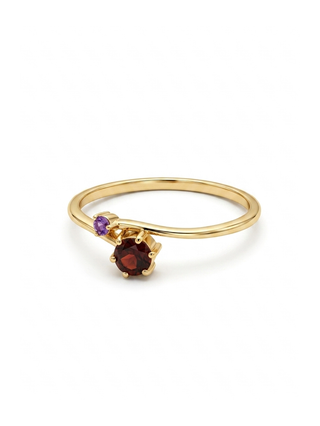TINY RED GARNET AND AMETHYST STONE RING, ROUND SHAPE GEMSTONE, 925 STERLING SILVER, DECORATED WITH DEDICATED WOMEN JEWELRY