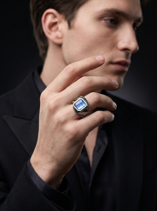 Flat Labradorite Gemstone Men's Ring By Harshita Jewellery