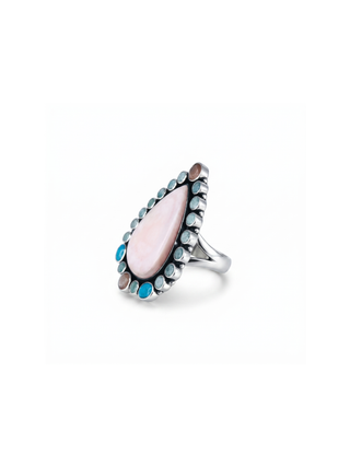 Natural Pink Opal, Amazonite, Peach Moonstone & Turquoise Ring By Harshita Jewellery