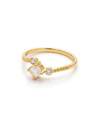 925 STEALING SILVER RING, DECORATED WITH MOONSTONE AND SWISS TOPAZ GEMSTONE, PLATED WITH 2 MICRON 18KT GOLD