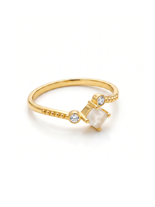 925 STEALING SILVER RING, DECORATED WITH MOONSTONE AND SWISS TOPAZ GEMSTONE, PLATED WITH 2 MICRON 18KT GOLD