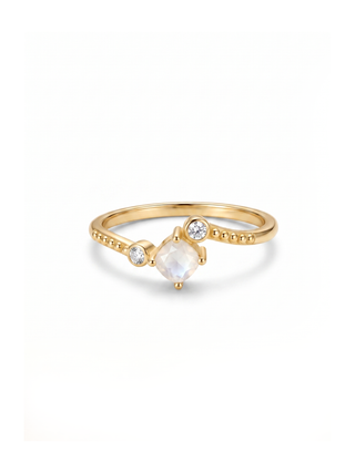 925 STEALING SILVER RING, DECORATED WITH MOONSTONE AND SWISS TOPAZ GEMSTONE, PLATED WITH 2 MICRON 18KT GOLD
