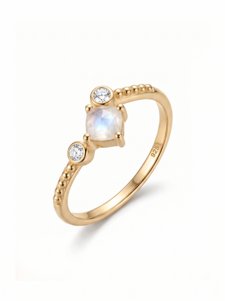 925 STEALING SILVER RING, DECORATED WITH MOONSTONE AND SWISS TOPAZ GEMSTONE, PLATED WITH 2 MICRON 18KT GOLD