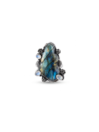 Natural Labradorite & Rainbow Moonstone Ring By Harshita Jewellery