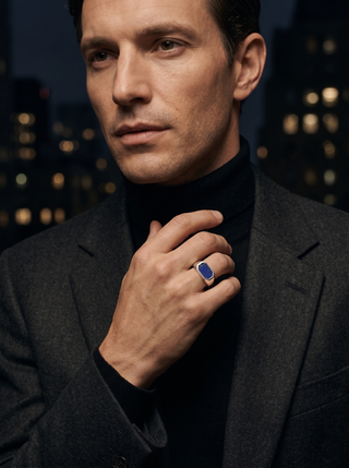 Blue Lapis Lazuli Gemstone Men's Ring By Harshita Jewellery