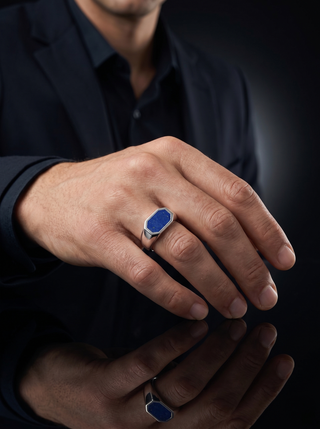 Blue Lapis Lazuli Gemstone Men's Ring By Harshita Jewellery