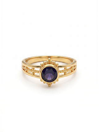 SOLITAIRE IOLITE GEMSTONE, 925 STERLING SILVER, DECORATED WITH DEDICATED WOMEN JEWELRY