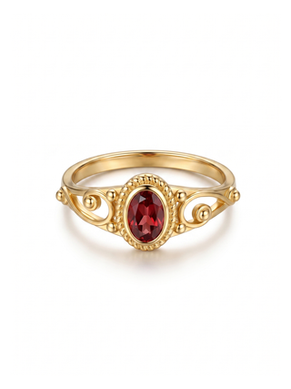 RED GARNET GEMSTONE RING, 925 SILVER RING PLATED WITH 2 MICRON 18KT GOLD