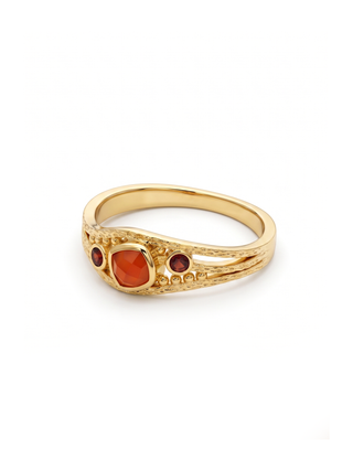 THREE STONE RED GARNET GEMSTONE RING, 925 SILVER RING PLATED WITH 2 MICRON 18KT GOLD