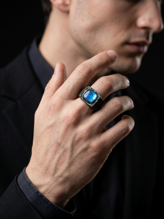 Labradorite Gemstone Men's Ring By Harshita Jewellery
