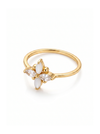 FLOWER SHAPE WHITE MOONSTONE GEMSTONE RING, 925 SILVER RING PLATED WITH 2 MICRON 18KT GOLD