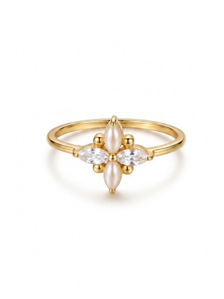 FLOWER SHAPE WHITE MOONSTONE GEMSTONE RING, 925 SILVER RING PLATED WITH 2 MICRON 18KT GOLD