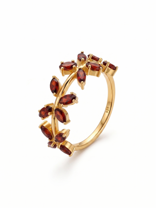 BEAUTIFUL RED GARNET GEMSTONE RING, 925 SILVER RING PLATED WITH 2 MICRON 18KT GOLD