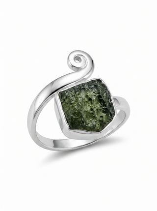Natural Raw Moldavite Ring, 925 Solid Sterling Silver Czech Republic Raw Gemstone Handmade Jewelry Ring Gift For Her