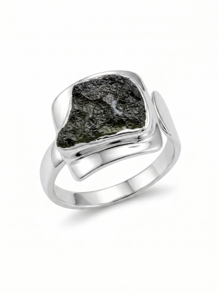 Natural Raw Moldavite Ring, 925 Solid Sterling Silver Czech Republic Raw Gemstone Handmade Jewelry Ring Gift For Her