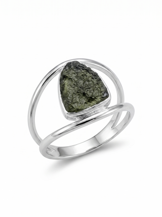 Authentic Czech Republic Moldavite Rough Gemstone 925 Solid Sterling Silver Handmade Ring Jewelry