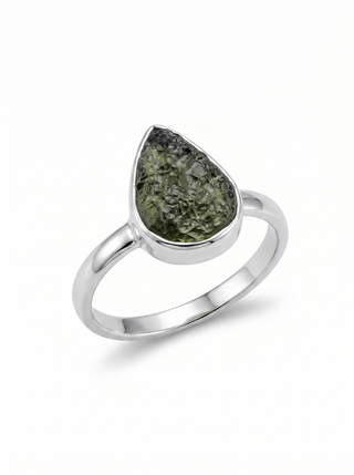 Natural Raw Moldavite Ring, 925 Solid Sterling Silver Czech Republic Raw Gemstone Handmade Jewelry Ring Gift For Her