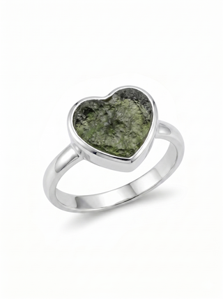 Authentic Czech Republic Moldavite Rough Heart Shaped Gemstone 925 Solid Sterling Silver Handmade Ring Jewelry