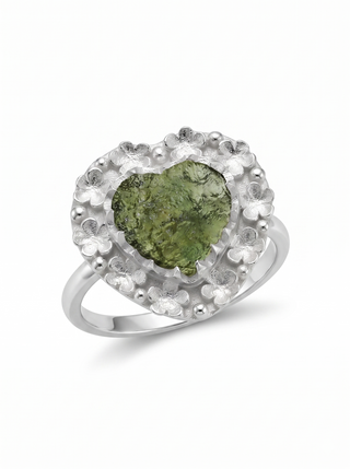 Authentic Czech Republic Moldavite Rough Heart Shaped Gemstone 925 Solid Sterling Silver Handmade Ring Jewelry