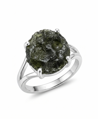 Natural Raw Moldavite Ring, 925 Solid Sterling Silver Czech Republic Raw Gemstone Handmade Jewelry Ring Gift For Her