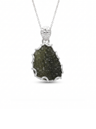 Genuine Moldavite Raw Pendant For Girls 925 Sterling Silver Jewelry