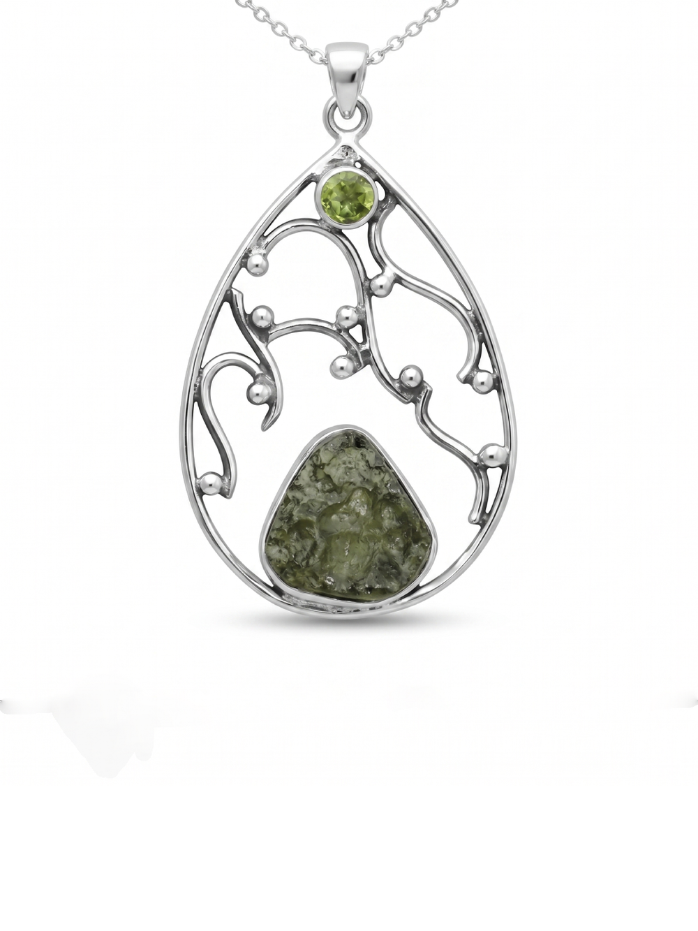 Moldavite Peridot pendant, genuine gemstone pendant, sterling silver handmade pendant, 100% genuine with certified gemstone