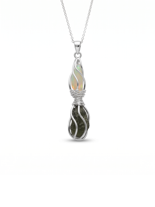 Moldavite Pendant, Czech Moldavite, Opal Pendant, Sterling Silver Pendant, Handmade Pendant, Natural Moldavite