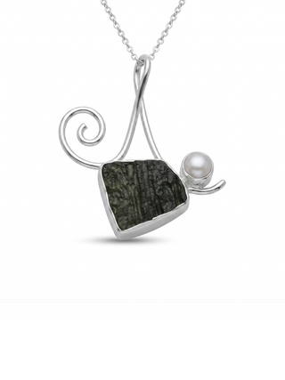 Genuine Moldavite Jewelry, Gemstone Pearl Pendant, 925 Sterling Silver, Handmade Jewelry Gift, Jewelry For Womens, Christmas Jewelry For Her