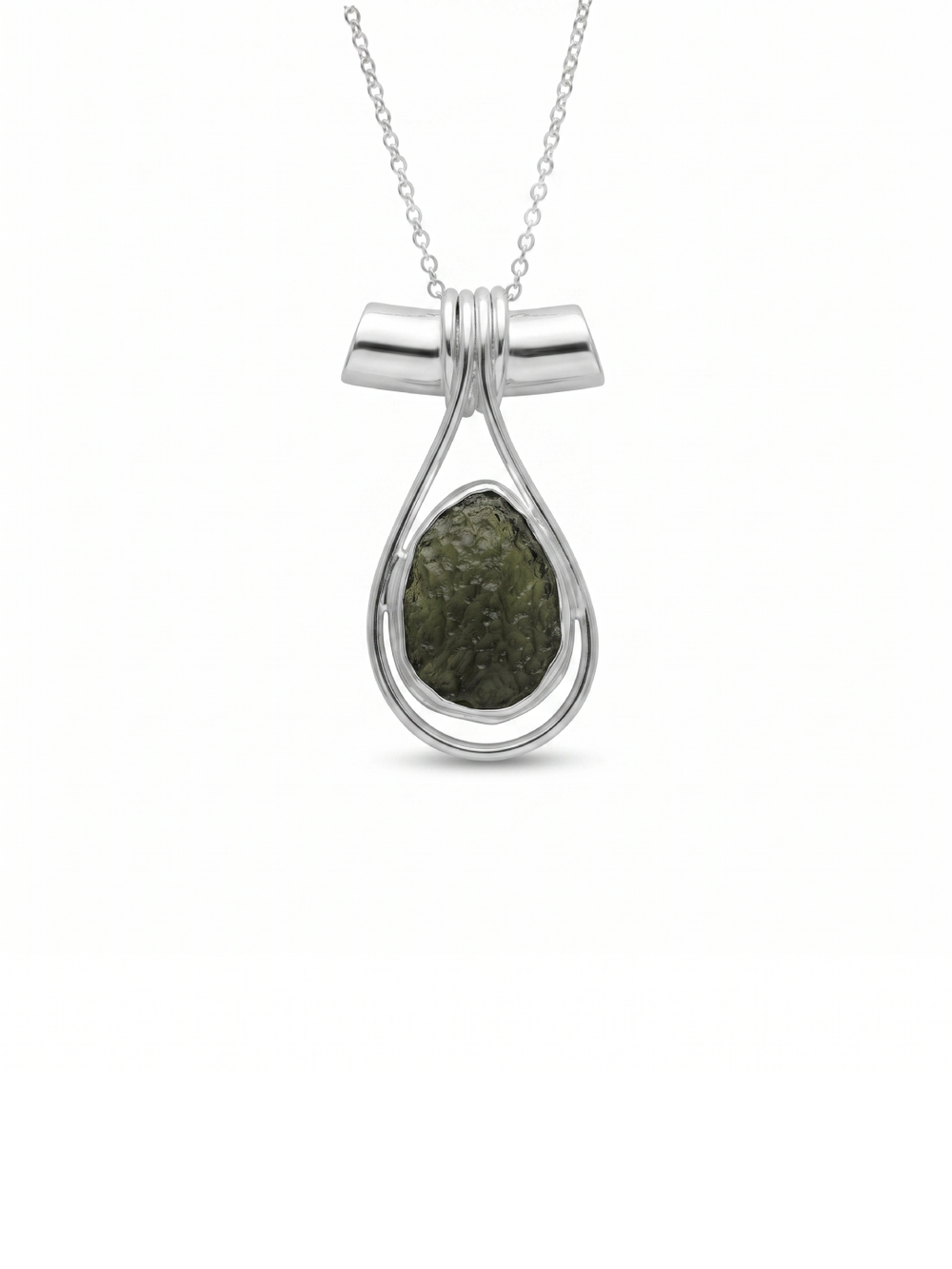 Genuine Moldavite Rough Pendant 100% Natural With Certified Gemstone From Czech Republic 925 Sterling Silver Handmade Designer Jewelry