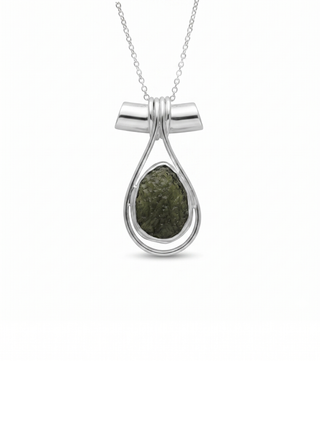 Genuine Moldavite Rough Pendant 100% Natural With Certified Gemstone From Czech Republic 925 Sterling Silver Handmade Designer Jewelry