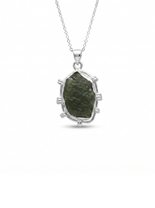 Genuine Raw Moldavite Pendant, Gemstone From Czech Republic, 925 Sterling Silver, Necklace For Women's, Gift For Girls, Handmade Pendant