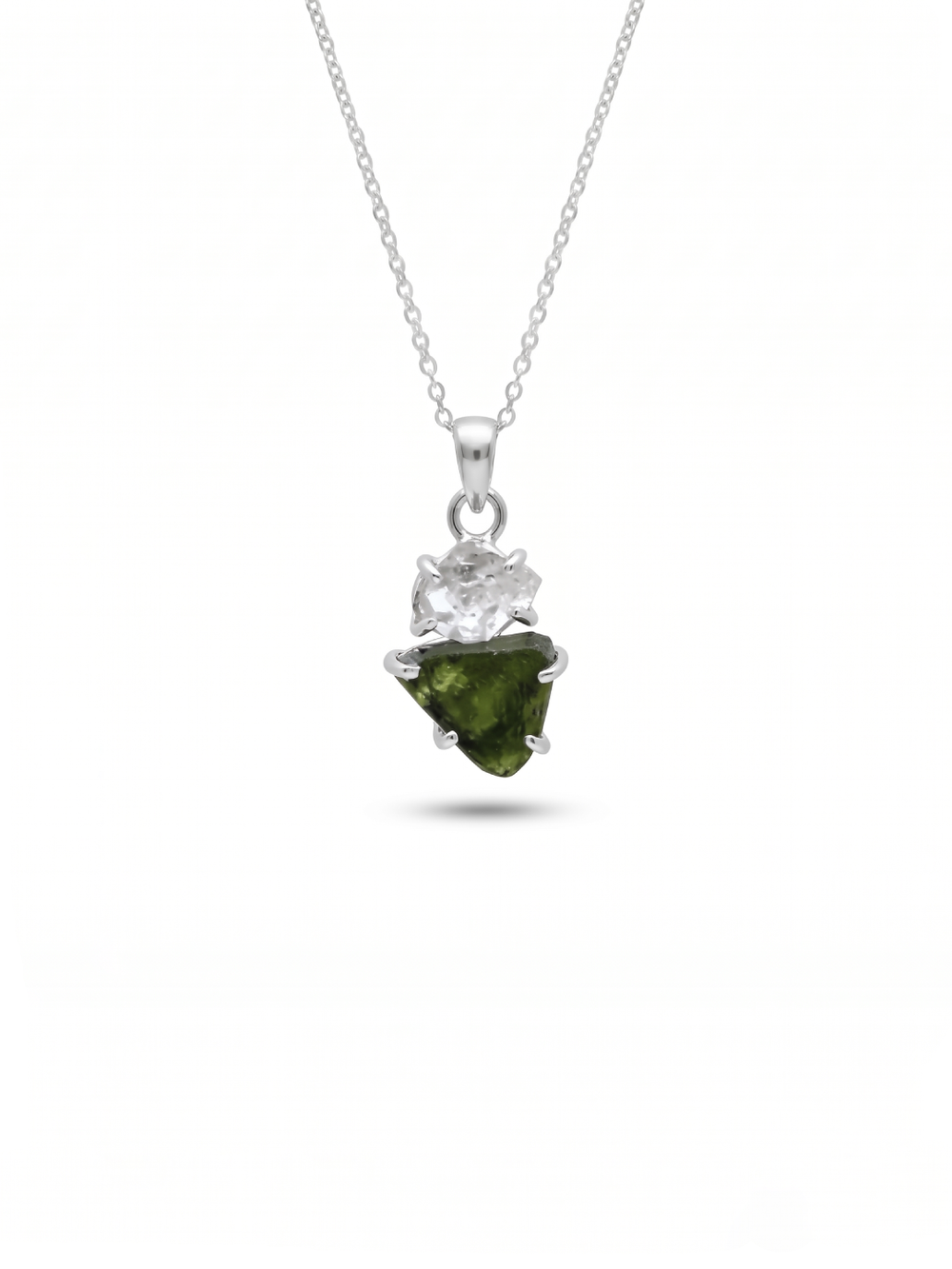Genuine Moldavite & Herkimer Rough Pendant,  925 Sterling Silver Handmade Pendant, Moldavite Gemstone Pendant, Gift For Women's