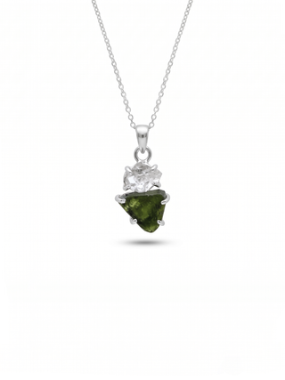 Genuine Moldavite & Herkimer Rough Pendant,  925 Sterling Silver Handmade Pendant, Moldavite Gemstone Pendant, Gift For Women's