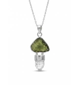 Moldavite herkimer pendant, genuine gemstone pendant, sterling silver handmade pendant, 100% genuine with certified gemstone